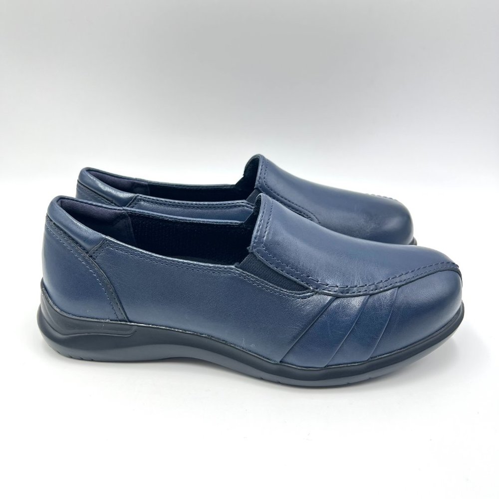6.5 EE 2E 6.5 XW Aravon‎ Faith Blue Leather Slip On Comfort Loafers Flats Shoes